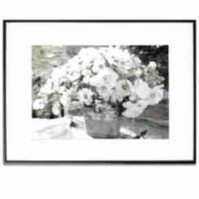 Grafika w ramie bukiet białych kwiatów 40x30 renata bułkszas kwiaty, z kwiatami, jasne, białe