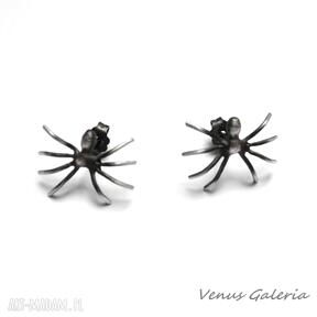 Pajączki szare - kolczyki srebrne venus galeria - pająki, srebro, oksyda, jevellery