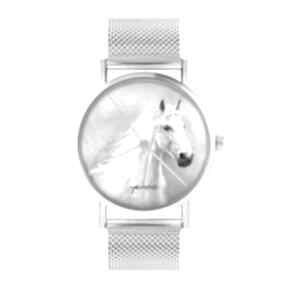 Zegarek - biały koń bransoleta mesh zegarki yenoo, metalowa, grafika, prezent