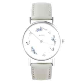 Zegarek - wianek, motyle skórzany, beżowy zegarki yenoo, kwiaty, motyl, prezent
