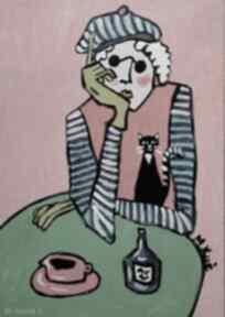 Obraz salonu babcia czarnym kotkiem obrazy zamówienie malarstwo