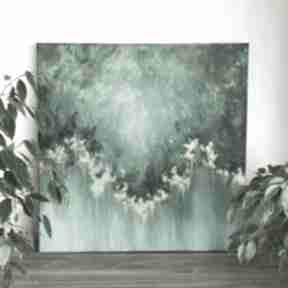 Zielony abstrakcyjny obraz ręcznie malowany - serenity 60x60cm annsayuri art kolorowy