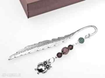 Metalowa - rubinowa zakładki shiraja sowa, koraliki, prezent, pudełko