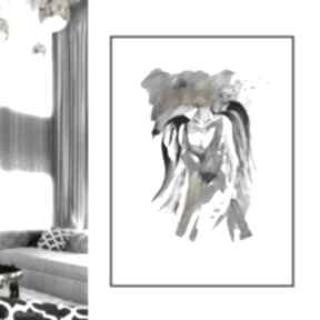 Abstrakcja: złote obrazy do salonu: grafika czarno biała: anioł ręcznie