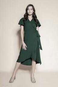 Kopertowa sukienka z asymetrycznym dołem - suk198 zielona lanti urban fashion wiązana - letnia