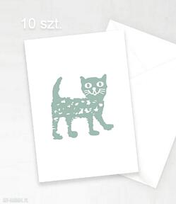 Kartki z kotem, zaproszenia kotkiem, kot podziękowania dla gości, bajkowe karnety - 10 kartek