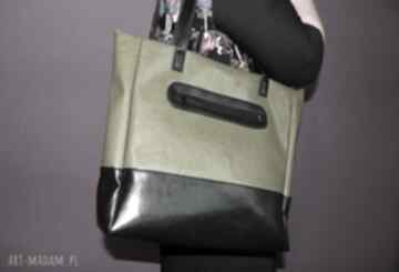 Shopper bag - zielony włoska skóra ekologiczna na ramię torebki niezwykle elegancka, nowoczesna