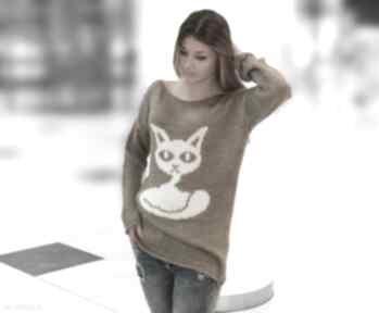 Bluzka kot swetry knit cat lekki, luźny, motyw, sweterek, stylowy