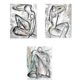 Komplet 3 obrazów na zamówienie dla p aleksandrab obraz, abstrakcja, postać, akt, ręcznie