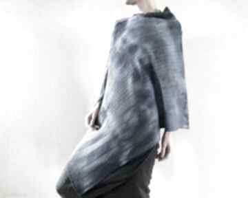 błękitno szare z atramentem poncho anna damzyn sweter, tunika, ponczo, narzutka, wełniane