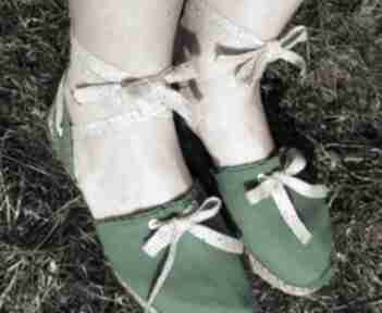 Espadryle damskie natural zielone z wiązaniem buty saint tropez projekt - obuwie, płótno