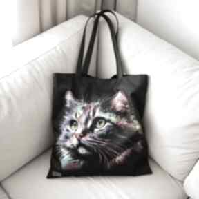 Duża shopper kinga wodzak torebka z kotem, kolorowy kot, pojemna torba, na zakupy
