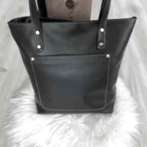 czarna shopperka na ramię robert zmuda skóry - skórzana torebka, torby torbka