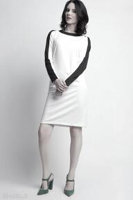 Sukienka, suk115 ecru lanti urban fashion kontrast, wstawki, czarno biała, sportowa, casual