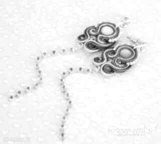 Silver sutasz wrzosowisko kolczyki, soutache, cyrkonie, długie