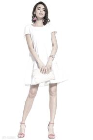 Sukienka mini z dwoma falbanami bawełny, t337, biała tessita z zwiewna, dwie falbany