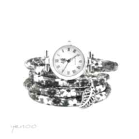 Zegarek, szare owijany zegarki yenoo bransoletka, kwiaty, rzemień, retro, prezent