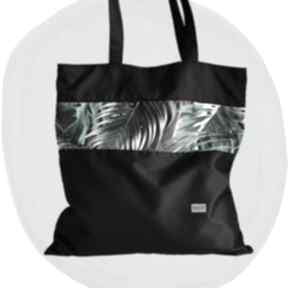 Torba - black na tasha handmade zakupy, wodoodporna, w liście monstera, o luźnym kroju, ramię