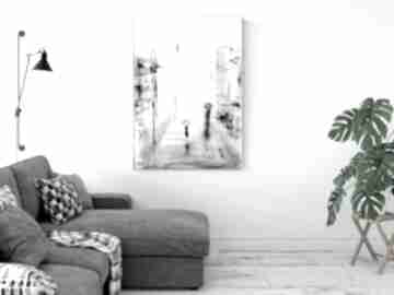 Obraz 70x100 cm ręcznie malowany, deszczowa ulica art krystyna siwek do salonu - abstrakcja