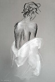 W bieli 50x70cm galeria alina louka obraz do salonu, zmysłowy, grafika postać kobiety, czarno