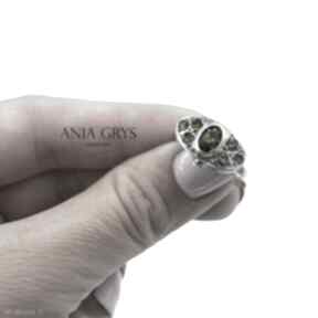 Chromodiopsyd turmalin srebrny pierścionek aniagrys