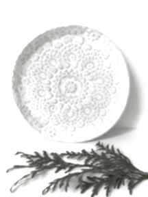 Koronkowy w bieli ceramika ana biała miseczka, z talerzyk, miska handmade, z koronką