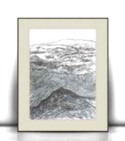 pejzaż 30x40, ręcznie obraz z górami, grafika do domu, rysunek, szkic annasko minimalizm