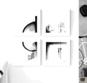 Zestaw 4 20x20 cm wykonanych ręcznie, czarno biała - 2556227 dom art krystyna siwek obraz