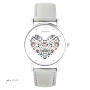 yenoo beżowy, zegarki zegarek, skórzany, folkowy, serce, kwiaty, prezent