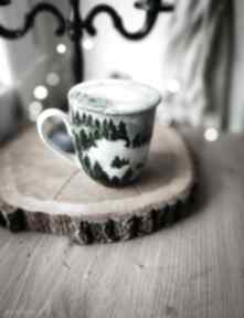 Kubek śnieżny las z zaparzaczem kubki pracownia szafran do herbaty, dla niego, kawy, niej