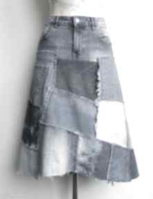 Jeansowa anita palmer art spódnica, patchworkowa midi, denim