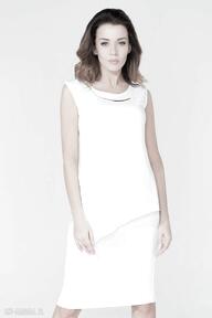 Tunika t116 kolor biały - tessita bluzki elegancka, asymetryczna, rozcięcia, komplet