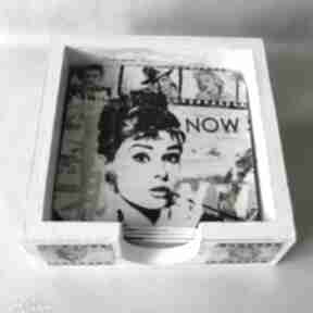 audrey pudełka margeritka decoupage, podkładki, pudełko, prezent, hepburn