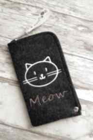 Filcowe etui na telefon - meow happy art smartfon, pokrowiec, filc, koty, prezent, haft