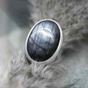 "amarie" branicka art srebrny pierścionek, regulowany rozmiar, labradoryt, duży pierścień