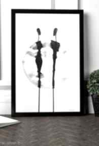 Malowany czarnym tuszem 30x40, plakat grafika art krystyna siwek minimalizm, czarno biała