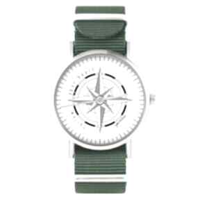 zielony, nylonowy zegarki yenoo zegarek, pasek, kompas, marynarski, grafika, prezent
