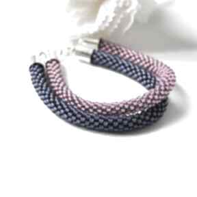 Navy blue & pink - zestaw koralikowych bransoletek pracownia lawre toho, beading, bead crochet