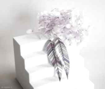 Piórka osaka pintura długie kolczyki, wiszące liliowe lekkie biżuteria