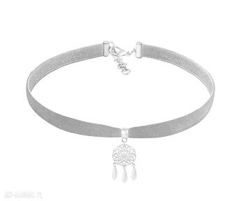 Boho choker grey velvet łapacz snów aksamit delikatny naszyjnik