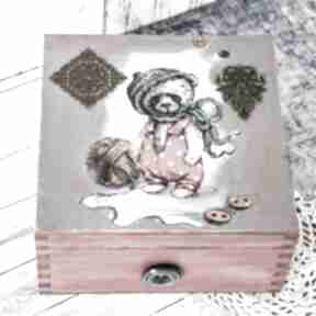 drewniane - 1 pokoik dziecka mały koziołek pudełko, miś, bejcowane, pokój dziewczynki, urodziny