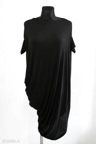 Wiskozowa sukienko tunika lejąca asymetryczna aplikacja czarna