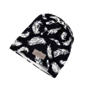 Ciemno granatowa czapka w piórka beanie unisex go deco, grantowa, ciepła