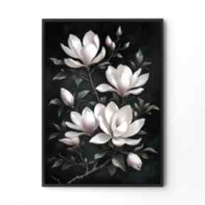 Plakat botaniczny kwiaty magnolia kobiecy - format A4 plakaty hogstudio, czarny, desenio