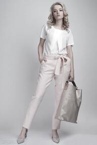 Spodnie, sd109 róż lanti urban fashion kokarda, pasek, różowe, kieszenie