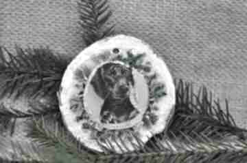 Bombka z plastra brzozy - dekoracje świąteczne pasją i pędzlem pies, piesek, decoupage