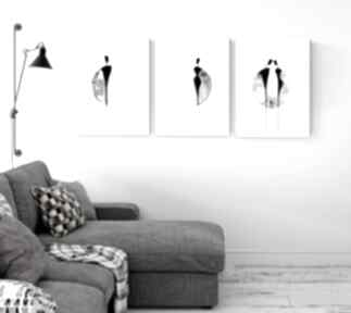 Zestaw 3 30x40 cm wykonanych plakat - elegancki minimalizm art krystyna siwek ręcznie malowane