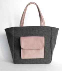 Shopper bag worek - tkanina dark grey i orange na ramię