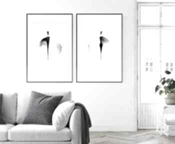 Zestaw 2 50x70 cm wykonanych ręcznie, plakat, abstrakcja, elegancki minimalizm art krystyna