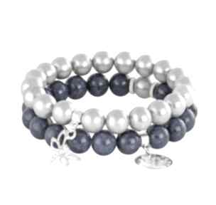Sada 2 - navy blue & silver lavoga perła, jadeit, ważka, moneta